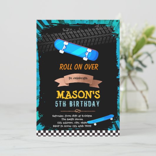 Invitation d'anniversaire de skateboard (Debout devant)