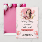 Invitation d'anniversaire de ski après-ski rose (Devant / Derrière)