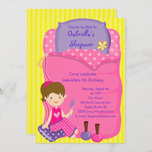 Invitation d'anniversaire de Sleepover de sac de (Devant / Derrière)