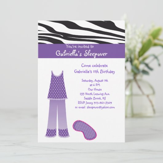 Invitation d'anniversaire de Sleepover de /Zebra (Debout devant)