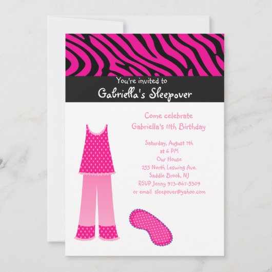 Invitation d'anniversaire de Sleepover de /Zebra (Devant)