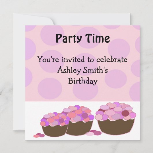 Invitation d'anniversaire de Smartie Cupcake (Devant)