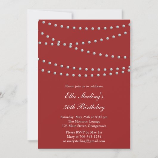 Invitation d'anniversaire de So Chic Pearls (rouge (Devant)