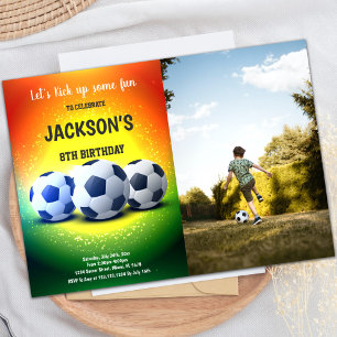 Invitation d'anniversaire de soccer orange et jaun