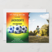 Invitation d'anniversaire de soccer orange et jaun (Devant)