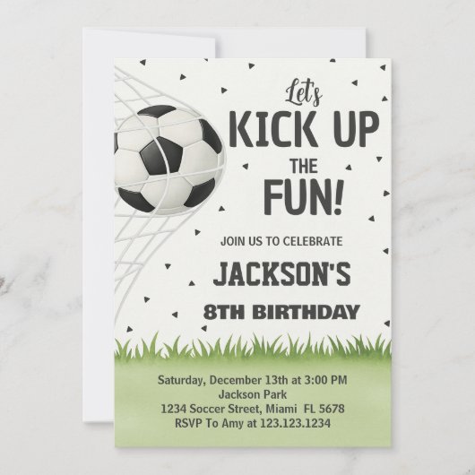 Invitation d'anniversaire de soccer personnalisée (Devant)