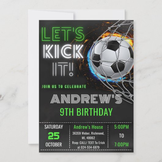 Invitation d'anniversaire de soccer simple sur mes (Devant)