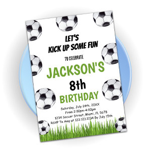 Invitation d'anniversaire de soccer vert et noir