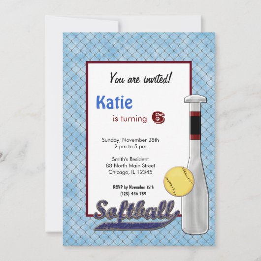 Invitation d'anniversaire de softball (Devant)