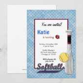 Invitation d'anniversaire de softball (Devant / Derrière)