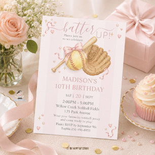 Invitation d'anniversaire de softball Fille Rose C