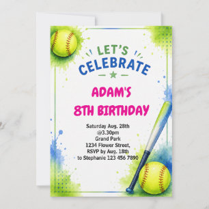 Invitation d'anniversaire de softball thème aquare