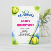 Invitation d'anniversaire de softball thème aquare (Debout devant)