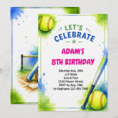 Invitation d'anniversaire de softball thème aquare (Devant / Derrière)