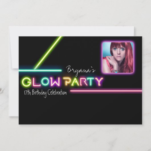 Invitation d'anniversaire de soirée néon GLOW PART (Devant)