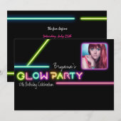 Invitation d'anniversaire de soirée néon GLOW PART (Devant / Derrière)