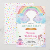 Invitation d'anniversaire de soirée pyjama licorne (Devant / Derrière)