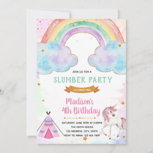 Invitation d'anniversaire de soirée pyjama licorne