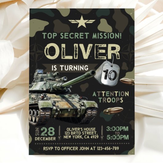 Invitation d'anniversaire de soldat militaire de l