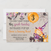 Invitation d'anniversaire de sorcière d'Halloween, (Devant)