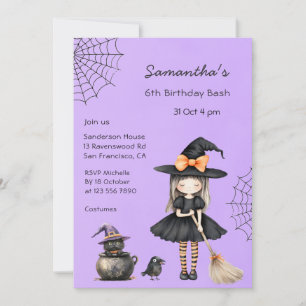 Invitation d'anniversaire de sorcière mignonne pou