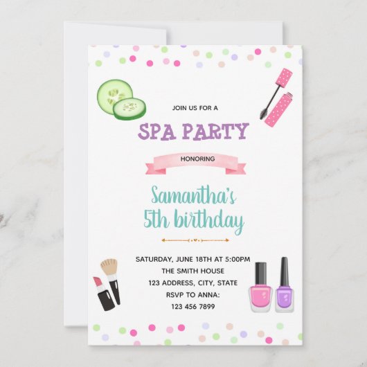 Invitation d'anniversaire de spa mignonne (Devant)
