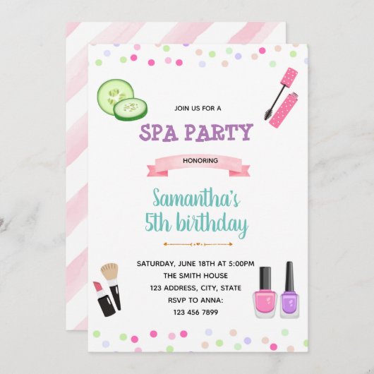 Invitation d'anniversaire de spa mignonne (Devant / Derrière)