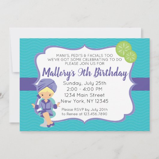 Invitation d'anniversaire de Spa violet (Devant)