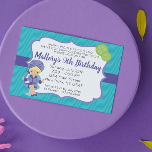 Invitation d'anniversaire de Spa violet