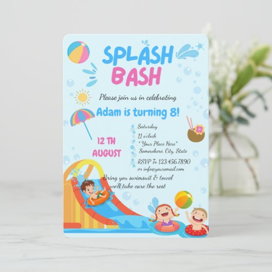 Invitation d'anniversaire de Splash Bash Pool (Debout devant)