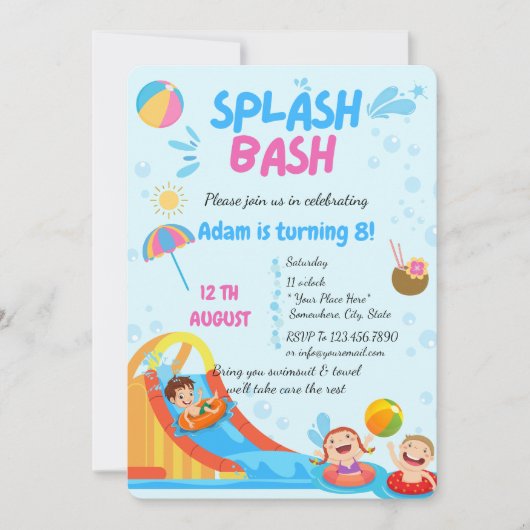 Invitation d'anniversaire de Splash Bash Pool (Devant)