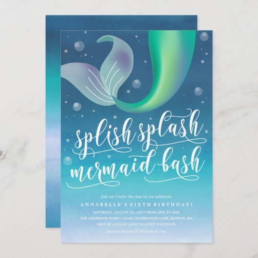 Invitation d'anniversaire de Splish Splash Mermaid (Devant / Derrière)