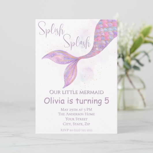 Invitation d'anniversaire de Splish Splash Sirène (Debout devant)
