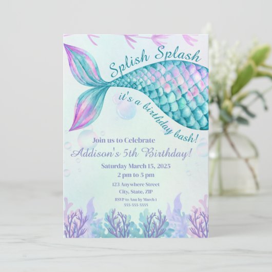Invitation d'anniversaire de Splish Splash Sirène (Debout devant)