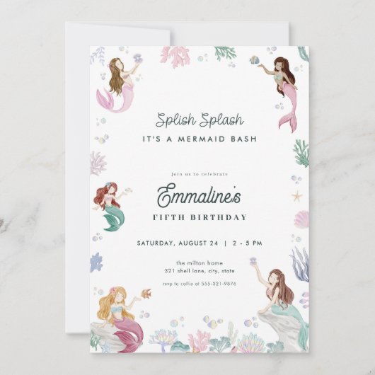 Invitation d'anniversaire de Splish Splash Sirène (Devant)