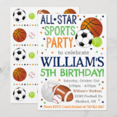Invitation d'anniversaire de sport, All-Star Sport (Devant / Derrière)