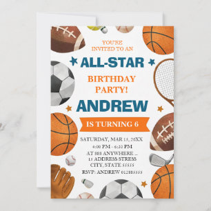 Invitation d'anniversaire de sport d'étoile tout é