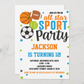 Invitation d'anniversaire de sport étoile (Devant / Derrière)