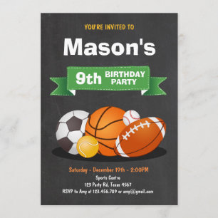 Invitation d'anniversaire de sport garçons de fête