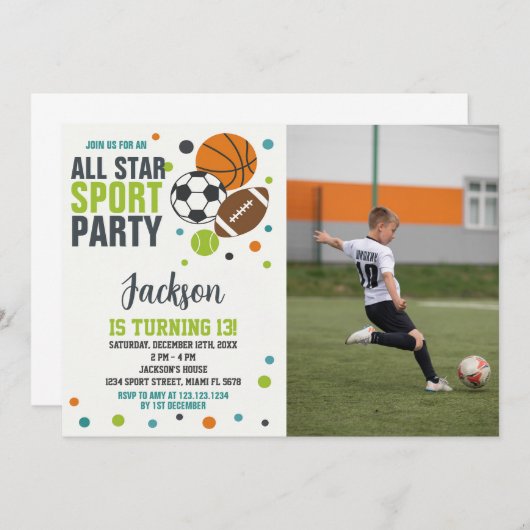 Invitation d'anniversaire de sport modifiable (Devant / Derrière)