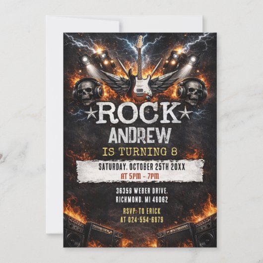Invitation d'anniversaire de star du rock & roll m (Devant)