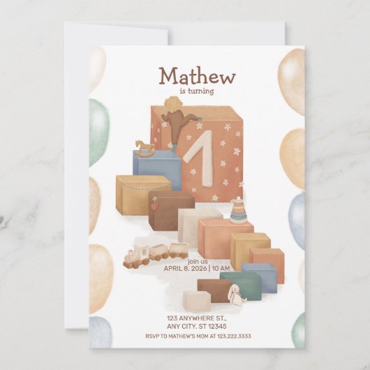 Invitation d'anniversaire de style rétro (Devant)