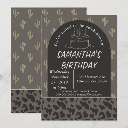 Invitation d'anniversaire de style western  (Devant / Derrière)