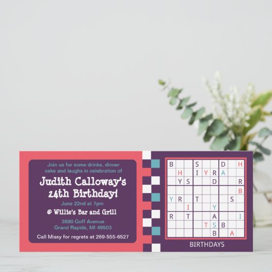 Invitation d'anniversaire de Sudoku solvable (Debout devant)