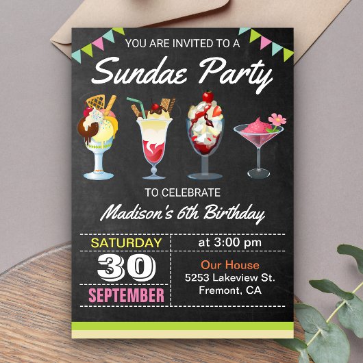 Invitation d'anniversaire de sundae de glace