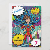 Invitation d'anniversaire de super-fille de super- (Devant)