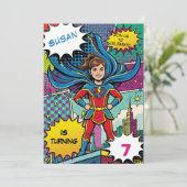 Invitation d'anniversaire de super-fille de super- (Debout devant)