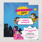 Invitation d'anniversaire de super-héroïne (Devant / Derrière)