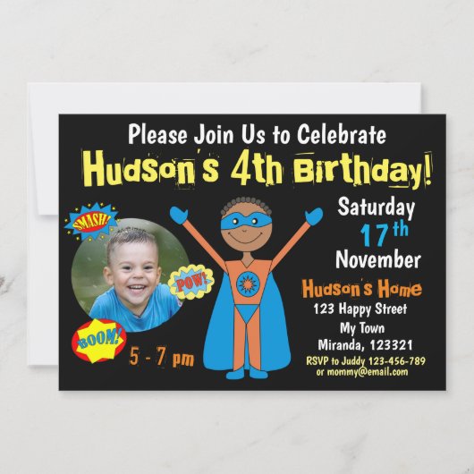 Invitation d'anniversaire de super-héros (Devant)