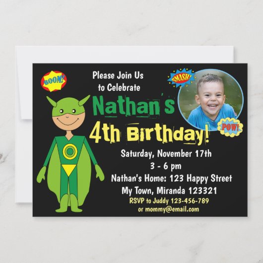 Invitation d'anniversaire de super-héros (Devant)